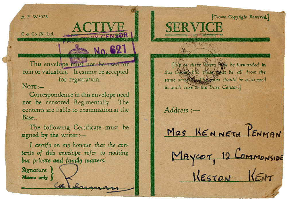 Envelope for letter from Cyril “Kenneth” Penman to Teresina “Terry” Penman dated May 2nd, 1940.