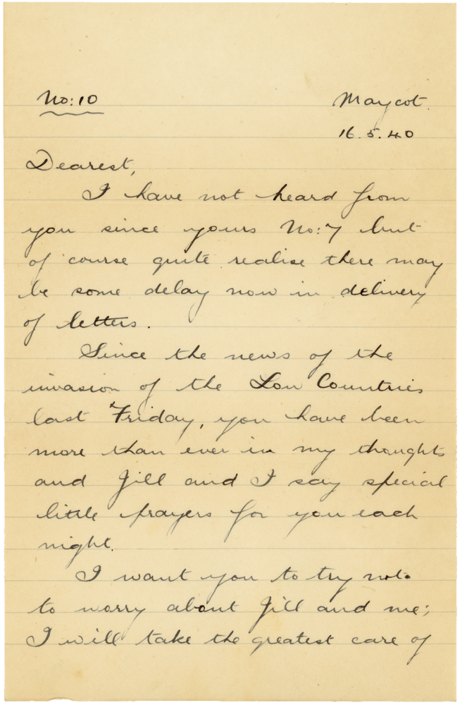 Letter from Teresina “Terry” Penman to Cyril “Kenneth” Penman dated May 16th, 1940. (pg. 1)