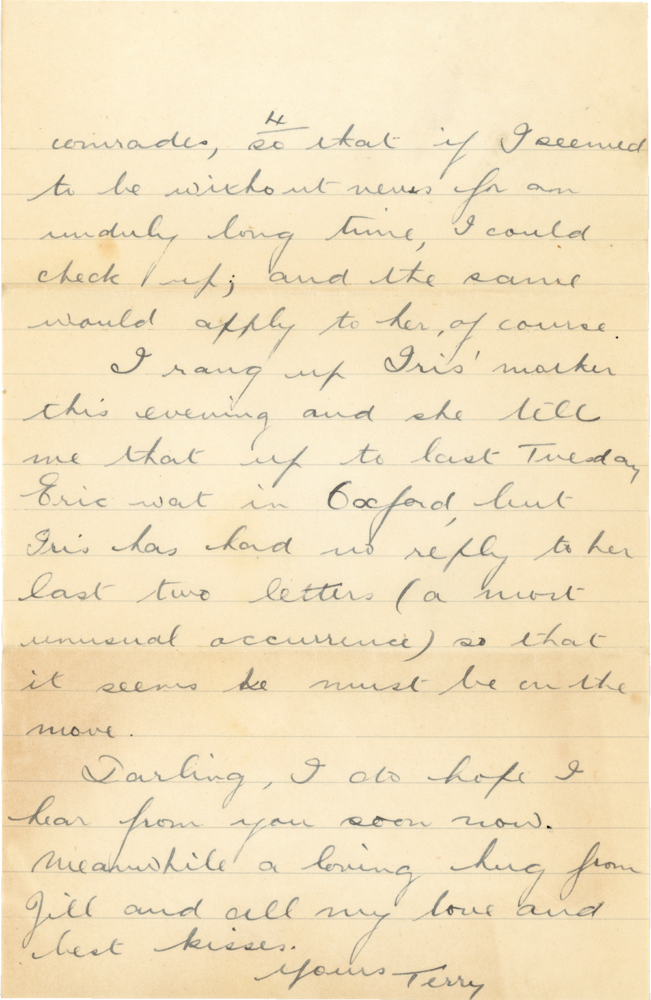 Letter from Teresina “Terry” Penman to Cyril “Kenneth” Penman dated May 16th, 1940. (pg. 4)