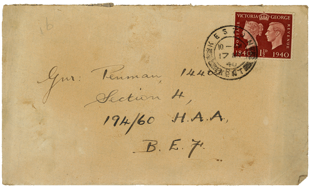 Envelope for letter from Teresina “Terry” Penman to Cyril “Kenneth” Penman dated May 16th, 1940.
