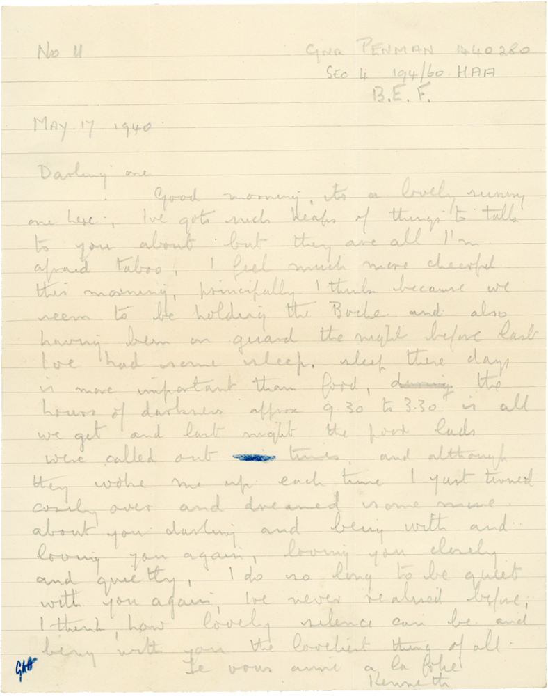 Letter from Cyril “Kenneth” Penman to Teresina “Terry” Penman dated May 17th, 1940. (pg. 1)