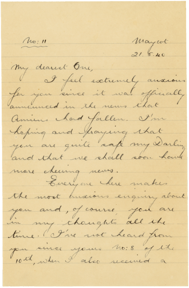 Letter from Teresina “Terry” Penman to Cyril “Kenneth” Penman dated May 21st, 1940. (pg. 1)
