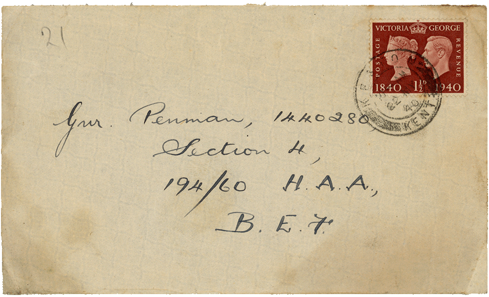 Envelope for letter from Teresina “Terry” Penman to Cyril “Kenneth” Penman dated May 21st, 1940.