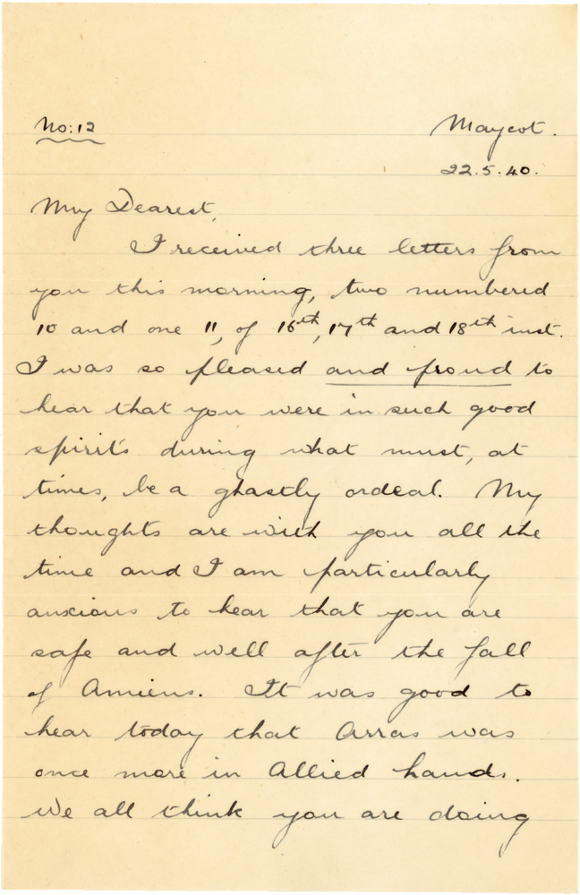 Letter from Teresina “Terry” Penman to Cyril “Kenneth” Penman dated May 21st, 1940. (pg. 1)