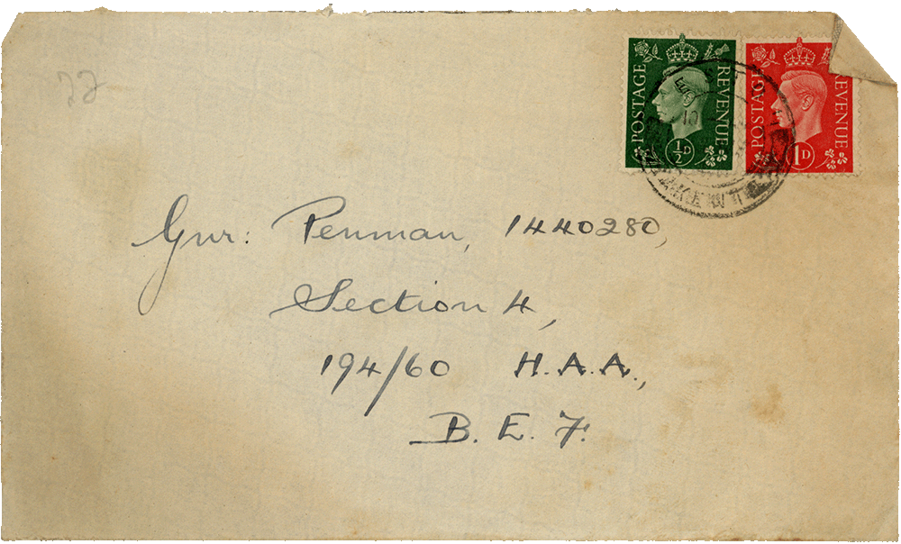 Envelope for letter from Teresina “Terry” Penman to Cyril “Kenneth” Penman dated May 22nd, 1940.