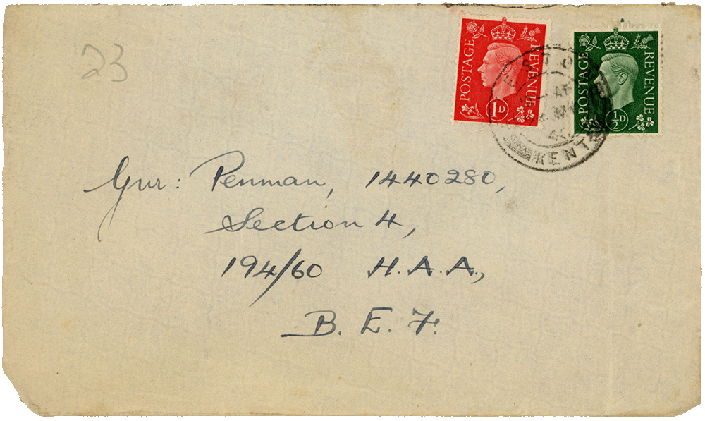 Envelope for letter from Teresina “Terry” Penman to Cyril “Kenneth” Penman dated May 23rd, 1940.