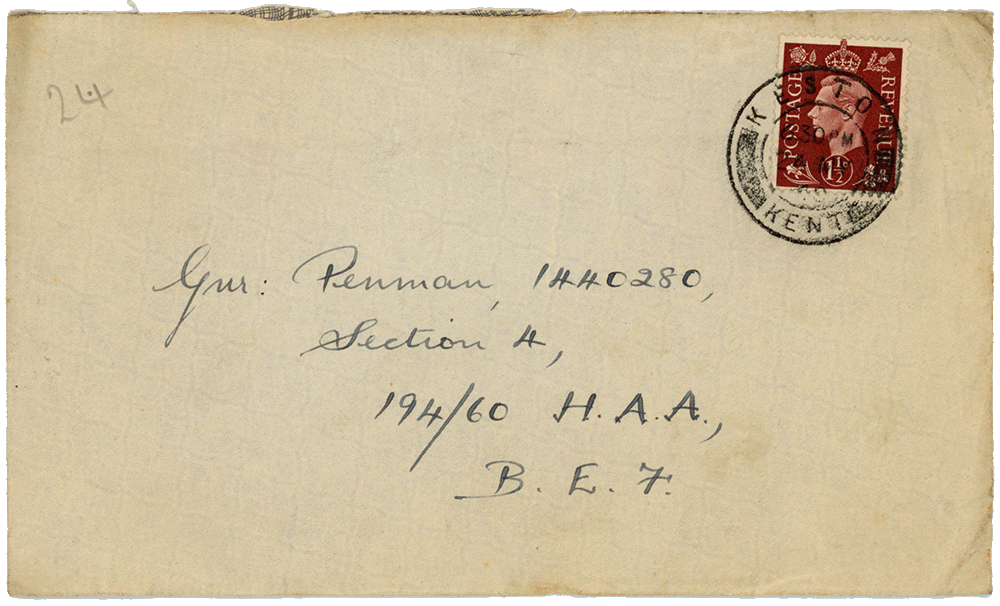 Envelope for letter from Teresina “Terry” Penman to Cyril “Kenneth” Penman dated May 24th, 1940.