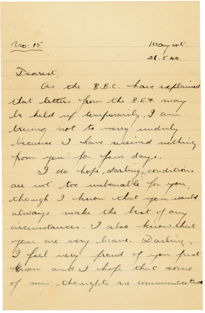 Letter from Teresina “Terry” Penman to Cyril “Kenneth” Penman dated May 26th, 1940. (pg. 1)