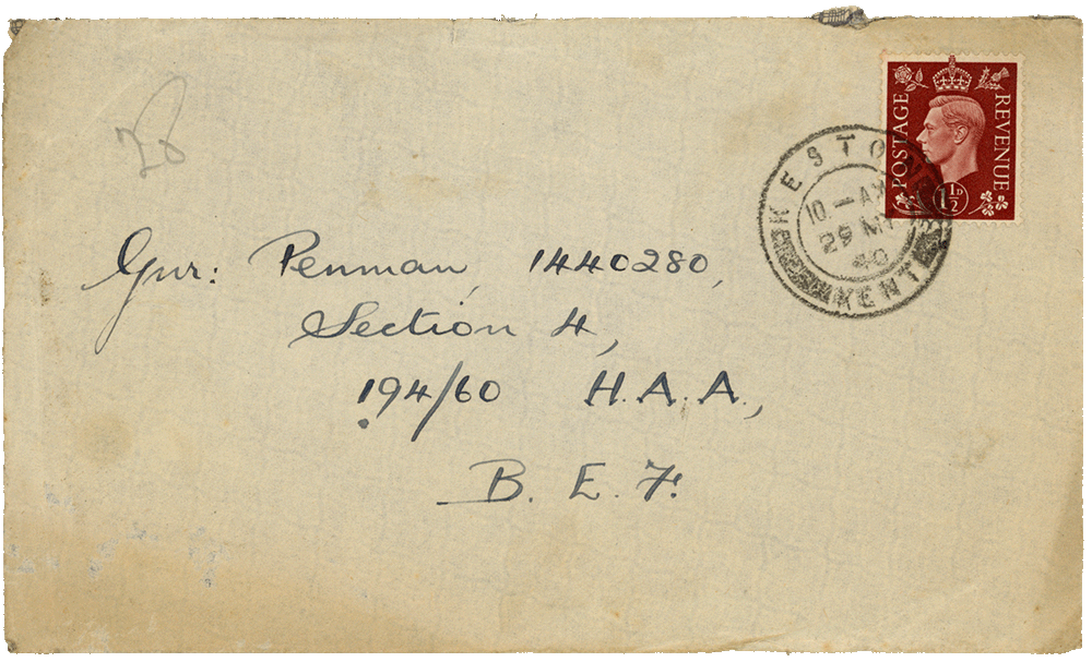 Envelope for letter from Teresina “Terry” Penman to Cyril “Kenneth” Penman dated May 28th, 1940.