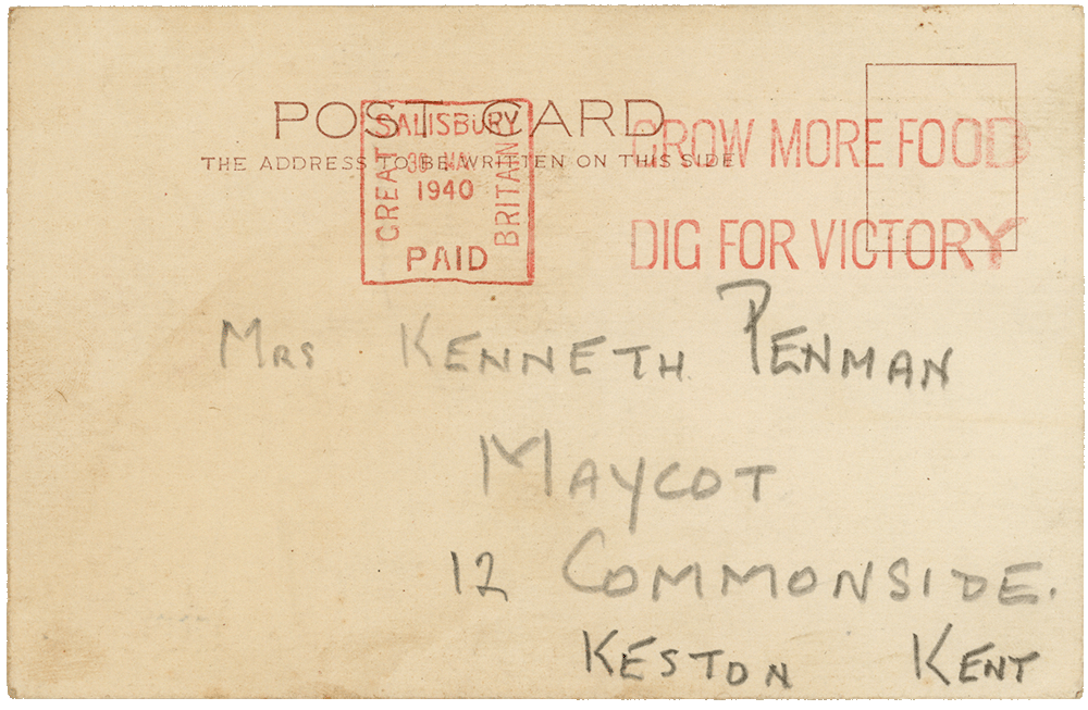 Postcard from Cyril “Kenneth” Penman to Teresina “Terry” Penman dated May 30th, 1940.