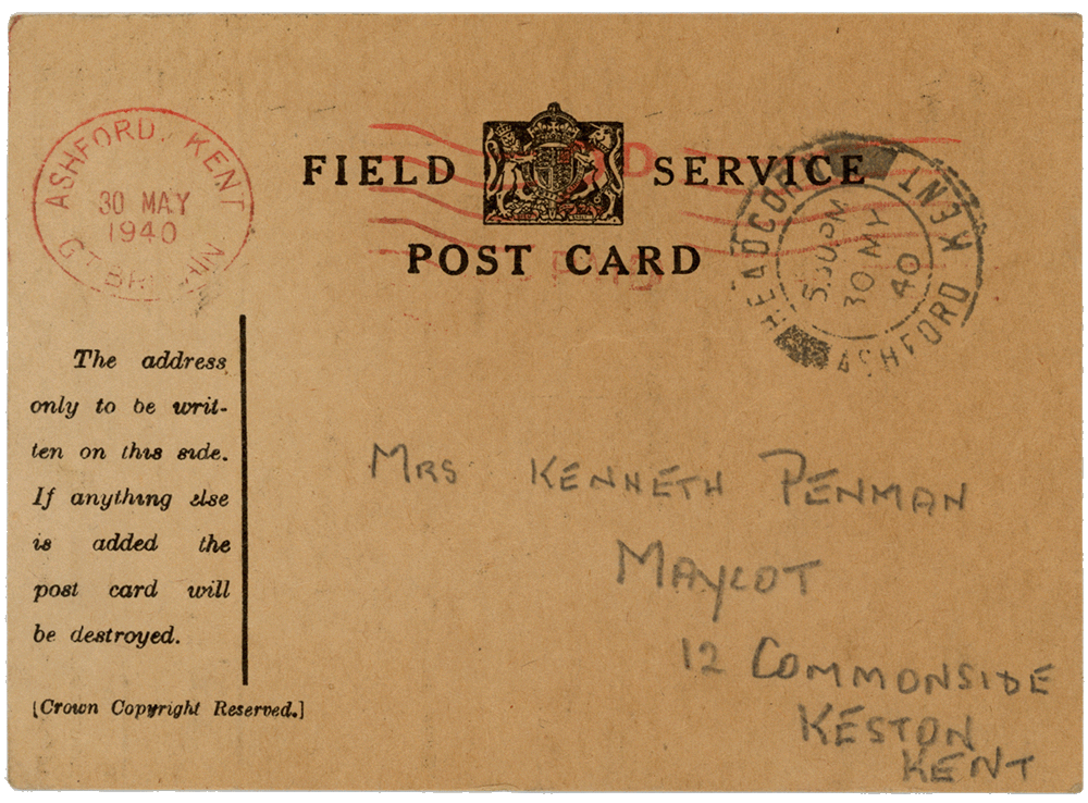 Postcard from Cyril “Kenneth” Penman to Teresina “Terry” Penman dated May 30th, 1940.