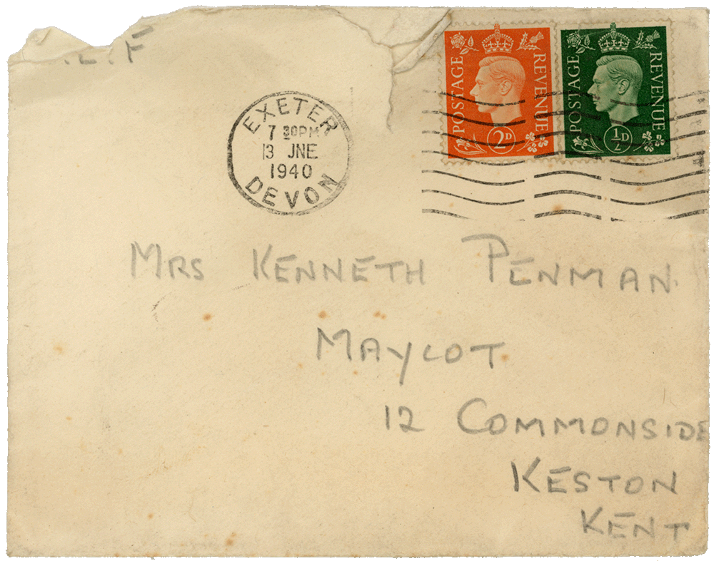 Envelope for letter from Cyril “Kenneth” Penman to Teresina “Terry” Penman dated June 3rd, 1940.