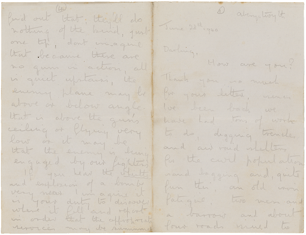 Letter from Cyril “Kenneth” Penman to Teresina “Terry” Penman dated June 28th, 1940. (pg. 1,4)