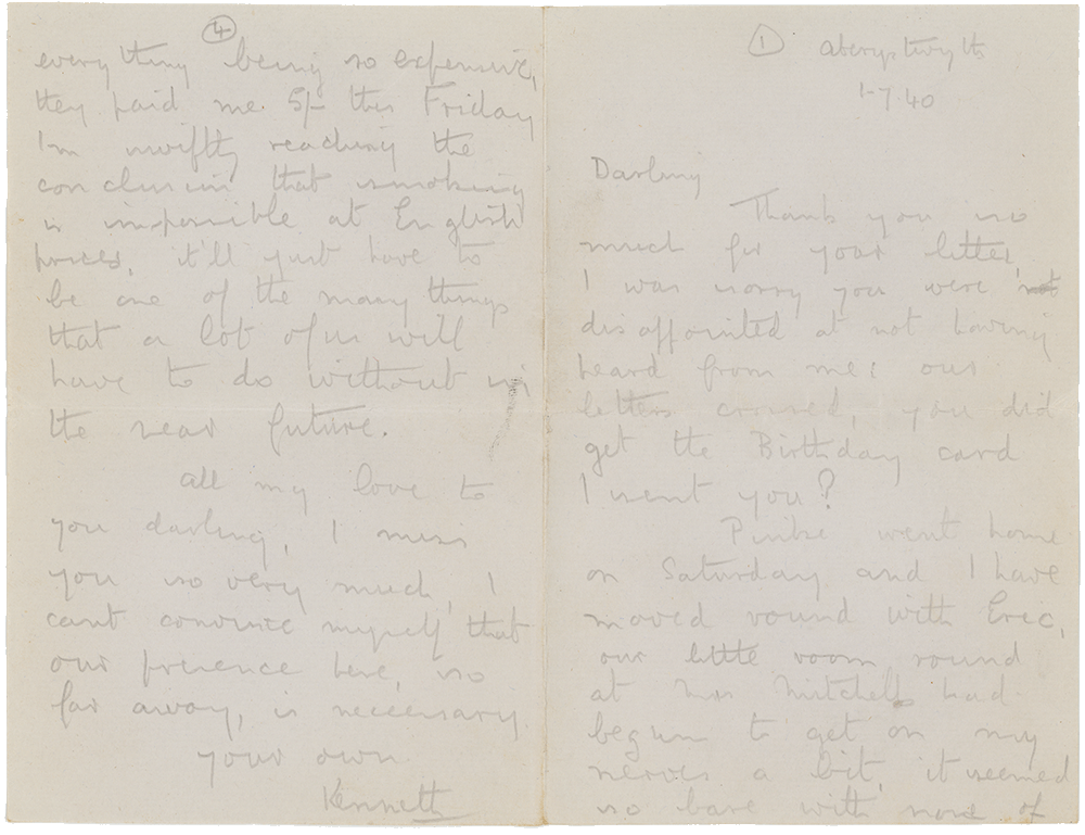 Letter from Cyril “Kenneth” Penman to Teresina “Terry” Penman dated July 1st, 1940. (pg. 1, 4)