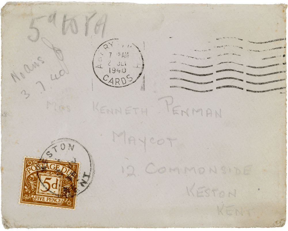 Envelope for letter from Cyril “Kenneth” Penman to Teresina “Terry” Penman dated July 1st, 1940.
