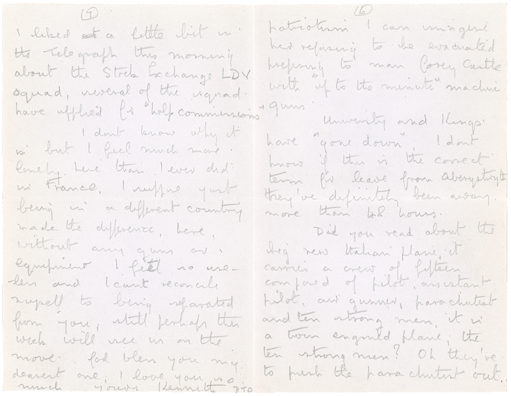 Letter from Cyril “Kenneth” Penman to Teresina “Terry” Penman dated July 3rd, 1940. (pg. 6, 7)