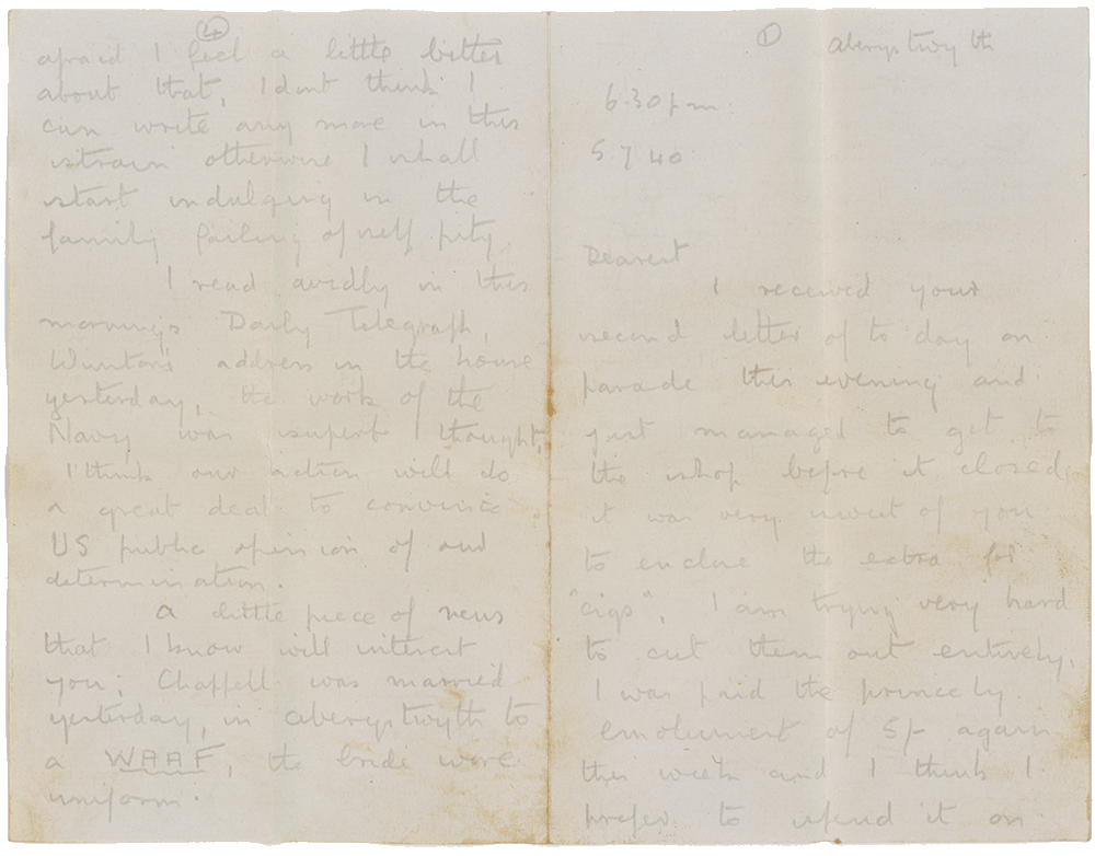 Letter from Cyril “Kenneth” Penman to Teresina “Terry” Penman dated July 5th, 1940. (pg. 1, 4)