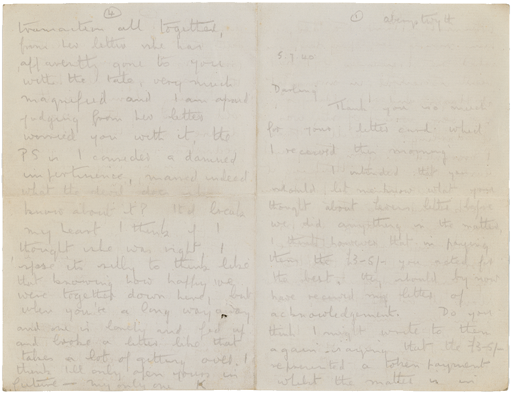 Letter from Cyril “Kenneth” Penman to Teresina “Terry” Penman dated July 5th, 1940. (pg. 1, 4)