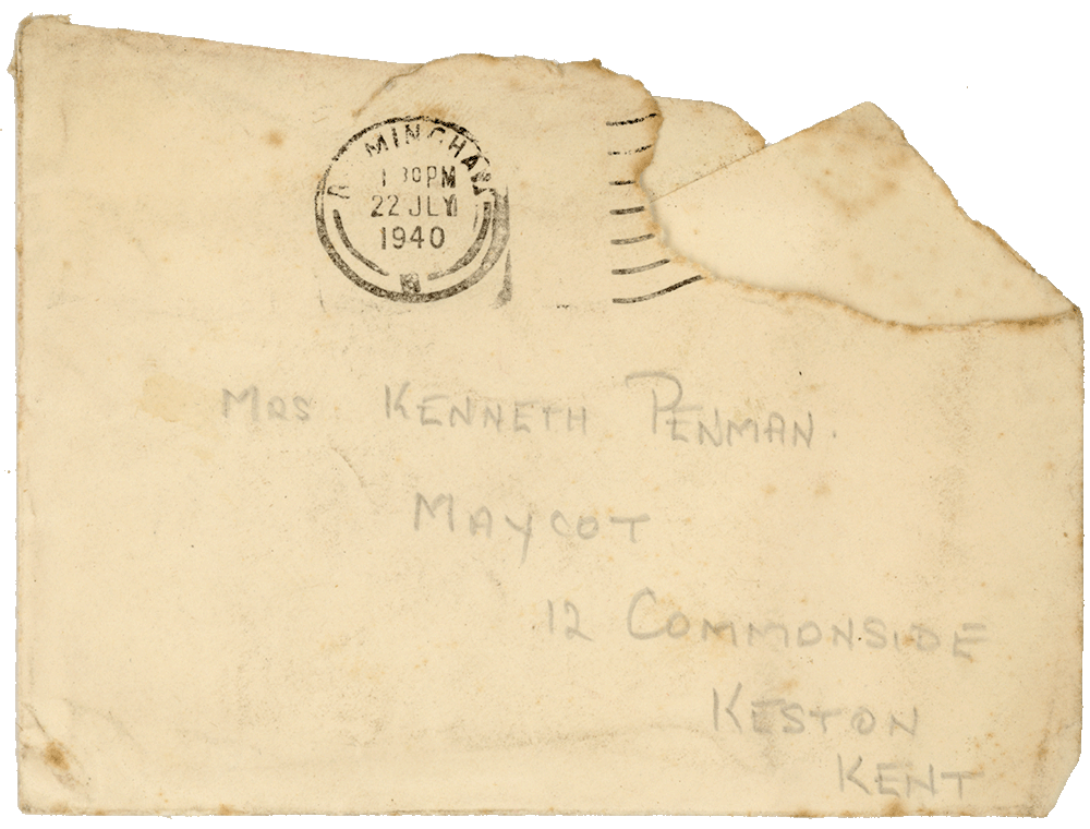 Envelope for letter from Cyril “Kenneth” Penman to Teresina “Terry” Penman dated July 21st, 1940.