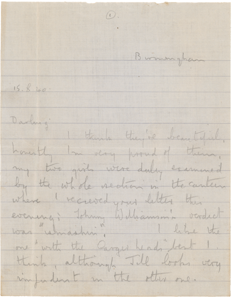 Letter from Cyril “Kenneth” Penman to Teresina “Terry” Penman dated August 15th, 1940. (pg. 1)