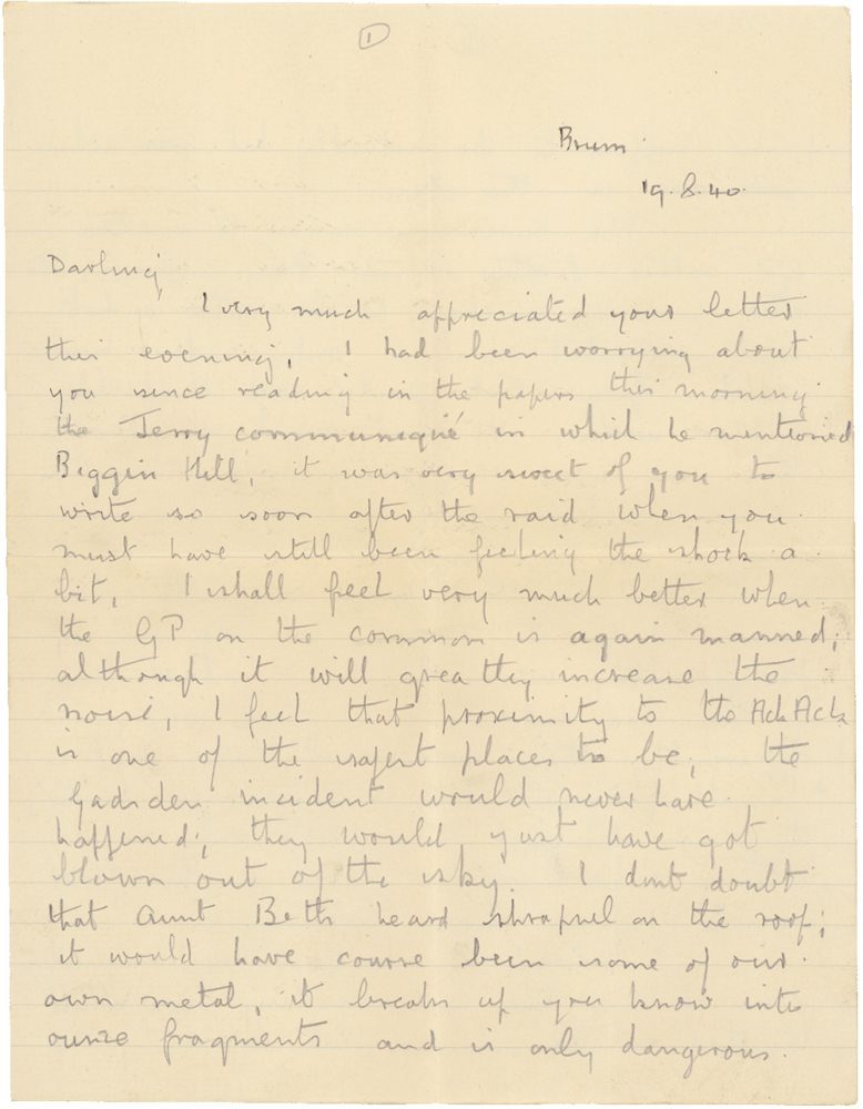 Letter from Cyril “Kenneth” Penman to Teresina “Terry” Penman dated August 19th, 1940. (pg. 1)