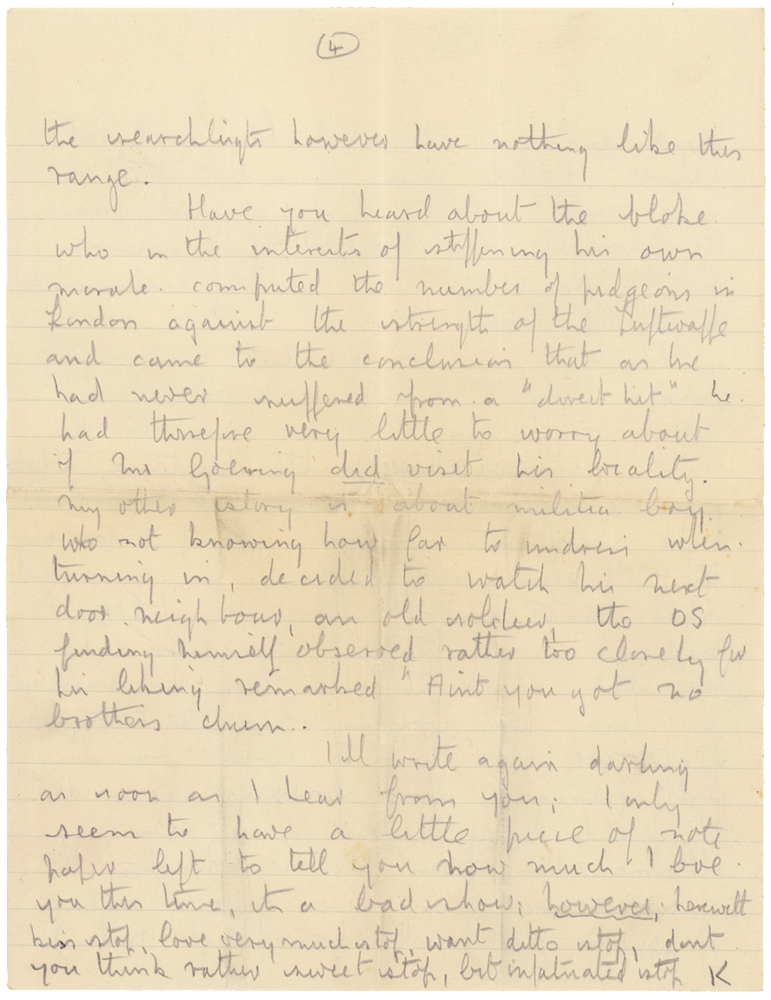 Letter from Cyril “Kenneth” Penman to Teresina “Terry” Penman dated August 19th, 1940. (pg. 4)