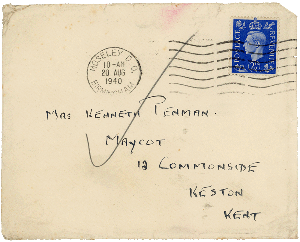 Envelope for letter from Cyril “Kenneth” Penman to Teresina “Terry” Penman dated August 20th, 1940.