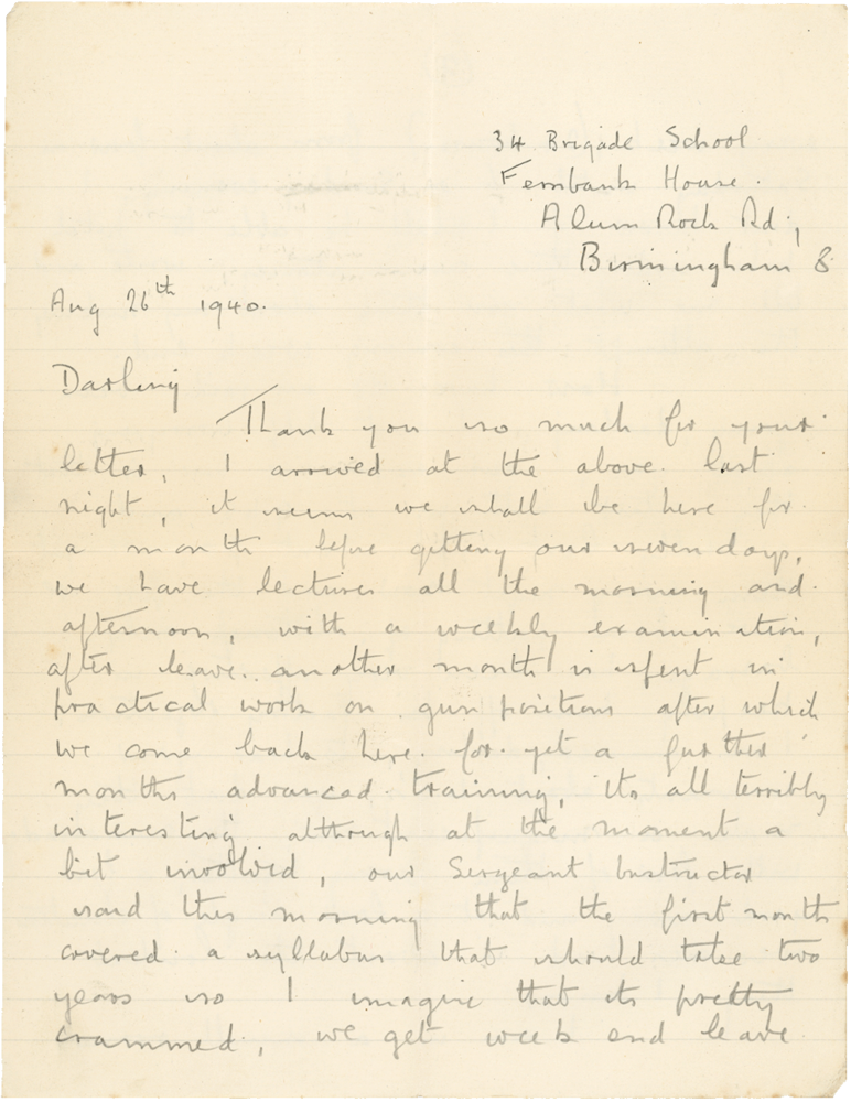 Letter from Cyril “Kenneth” Penman to Teresina “Terry” Penman dated August 26th, 1940. (pg. 1)