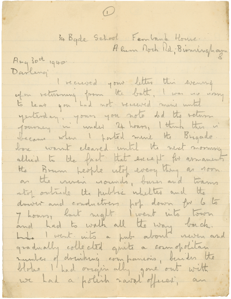 Letter from Cyril “Kenneth” Penman to Teresina “Terry” Penman dated August 30th, 1940. (pg. 1)