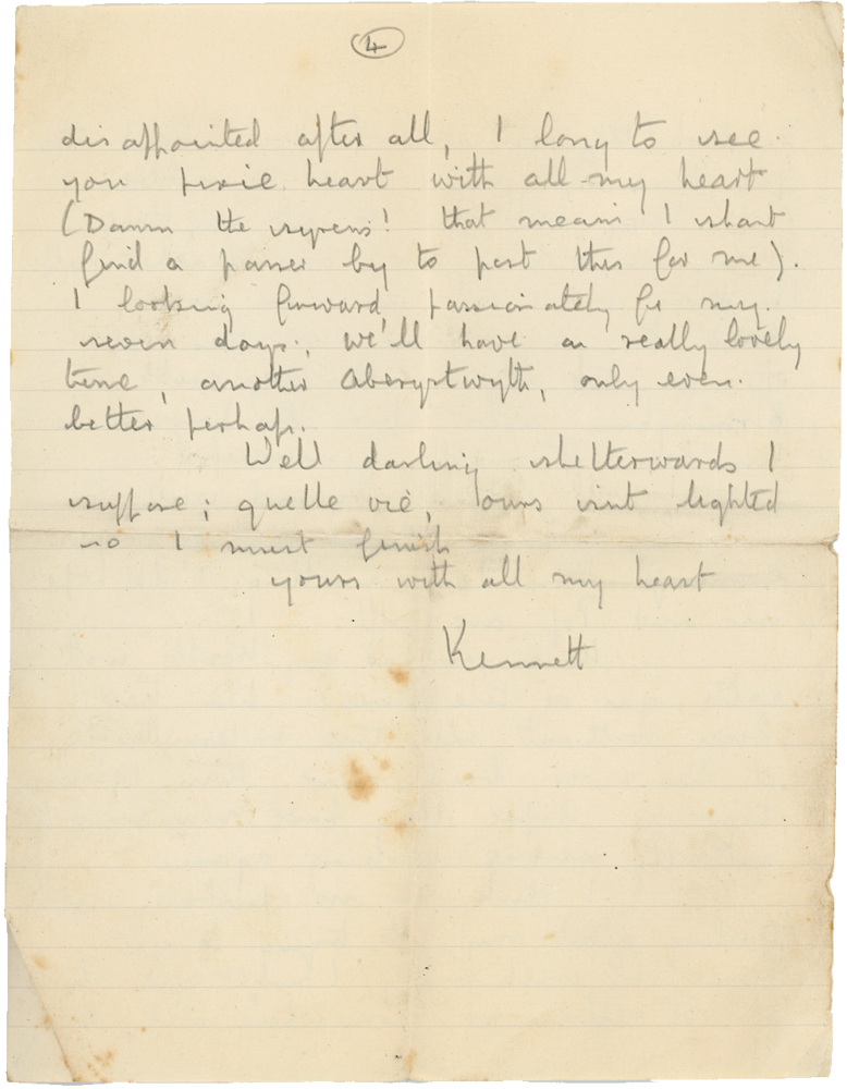 Letter from Cyril “Kenneth” Penman to Teresina “Terry” Penman dated August 30th, 1940. (pg. 4)
