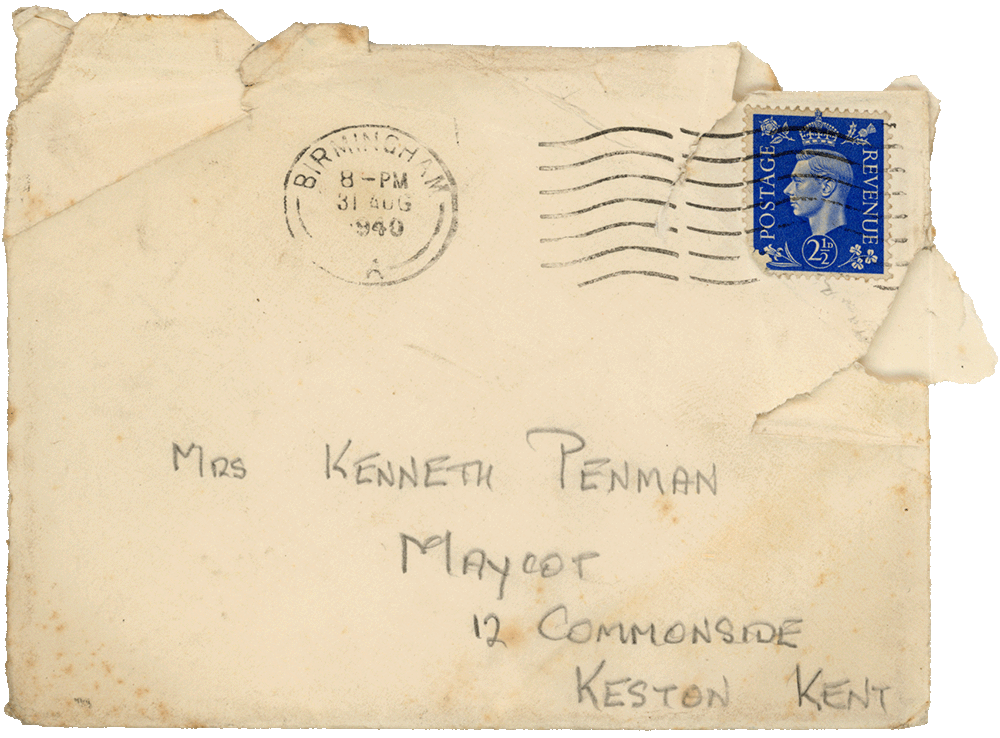 Envelope for letter from Cyril “Kenneth” Penman to Teresina “Terry” Penman dated August 31st, 1940.