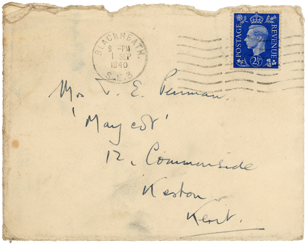 Envelope for letter from Cyril “Kenneth” Penman to Teresina “Terry” Penman dated September 1st, 1940.
