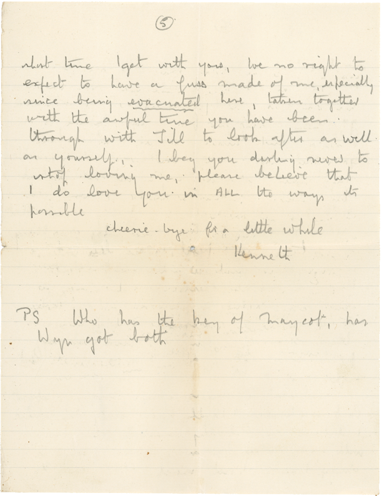 Letter from Cyril “Kenneth” Penman to Teresina “Terry” Penman dated September 9th, 1940. (pg. 5)