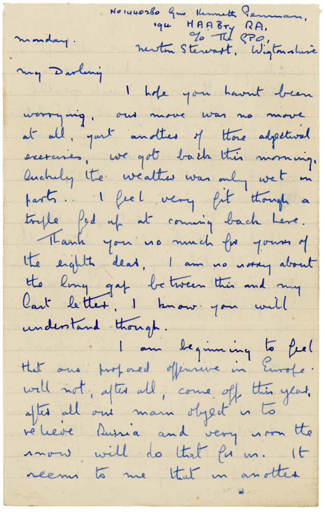 Letter from Cyril “Kenneth” Penman to Teresina “Terry” Penman dated September 14th, 1940. (pg. 1)