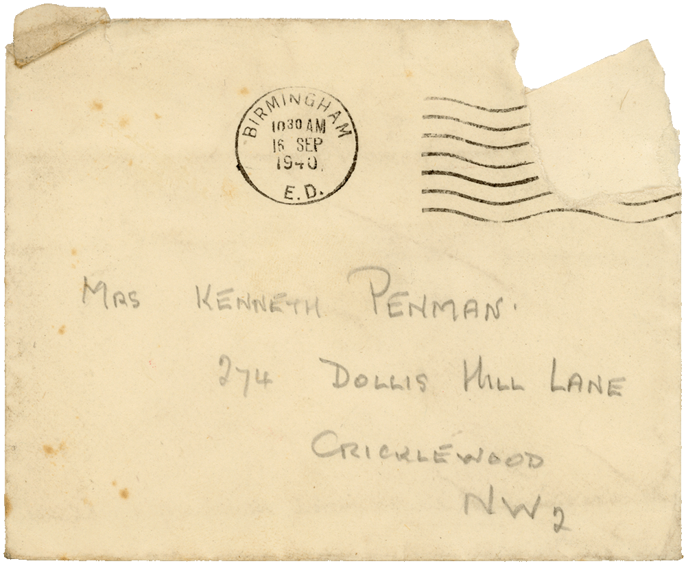 Envelope for letter from Cyril “Kenneth” Penman to Teresina “Terry” Penman dated September 15th, 1940.