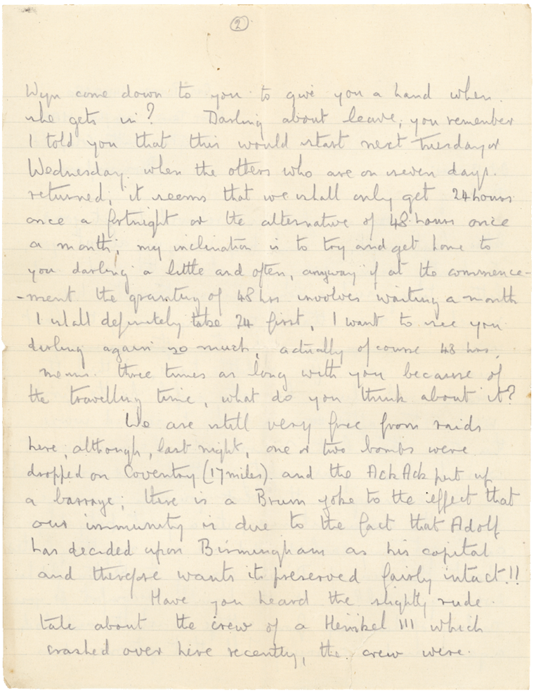 Letter from Cyril “Kenneth” Penman to Teresina “Terry” Penman dated October 13th, 1940. (pg. 2)