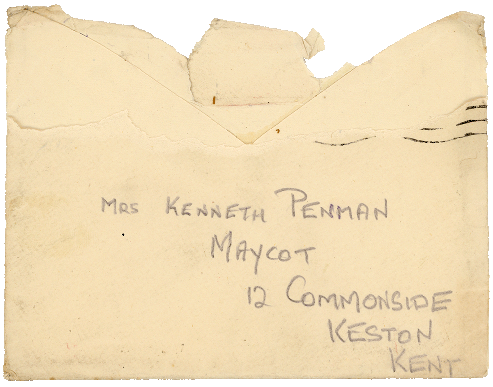 Envelope for letter from Cyril “Kenneth” Penman to Teresina “Terry” Penman dated October 13th, 1940.