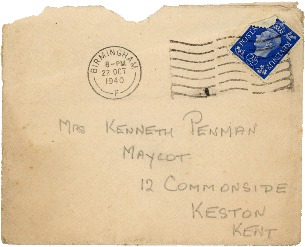 Envelope for letter from Cyril “Kenneth” Penman to Teresina “Terry” Penman dated October 22nd, 1940.