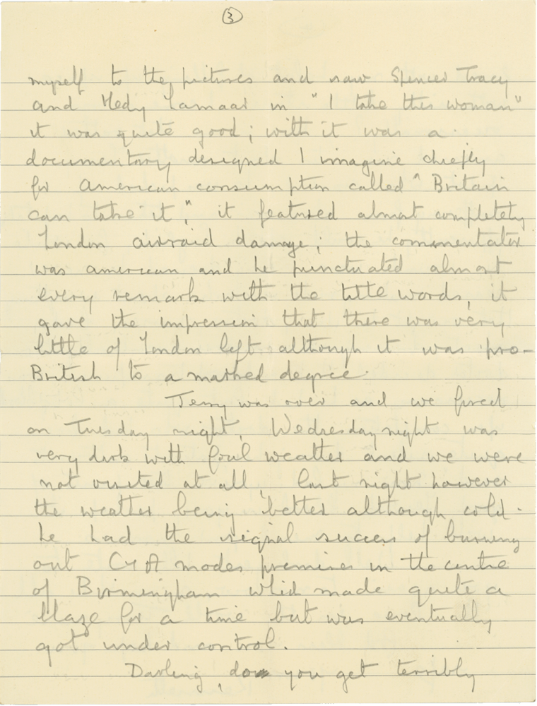 Letter from Cyril “Kenneth” Penman to Teresina “Terry” Penman dated October 25th, 1940. (pg. 3)