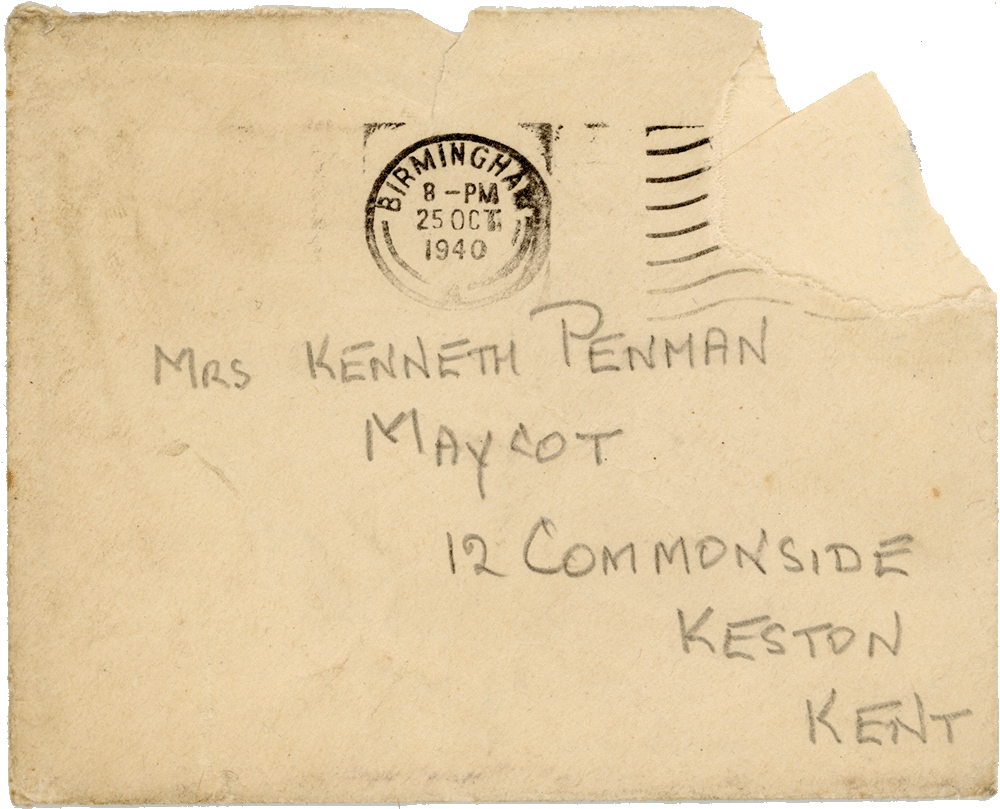 Envelope for letter from Cyril “Kenneth” Penman to Teresina “Terry” Penman dated October 25th, 1940.
