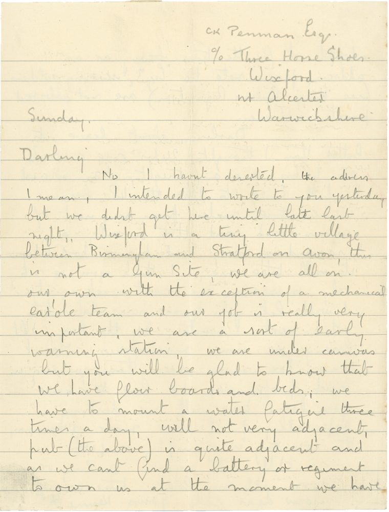 Letter from Cyril “Kenneth” Penman to Teresina “Terry” Penman dated October 27th, 1940. (pg. 1)