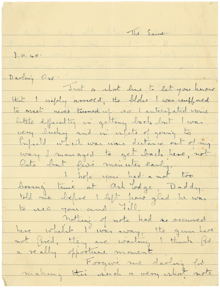 Letter from Cyril “Kenneth” Penman to Teresina “Terry” Penman dated November 3rd, 1940. (pg. 1)