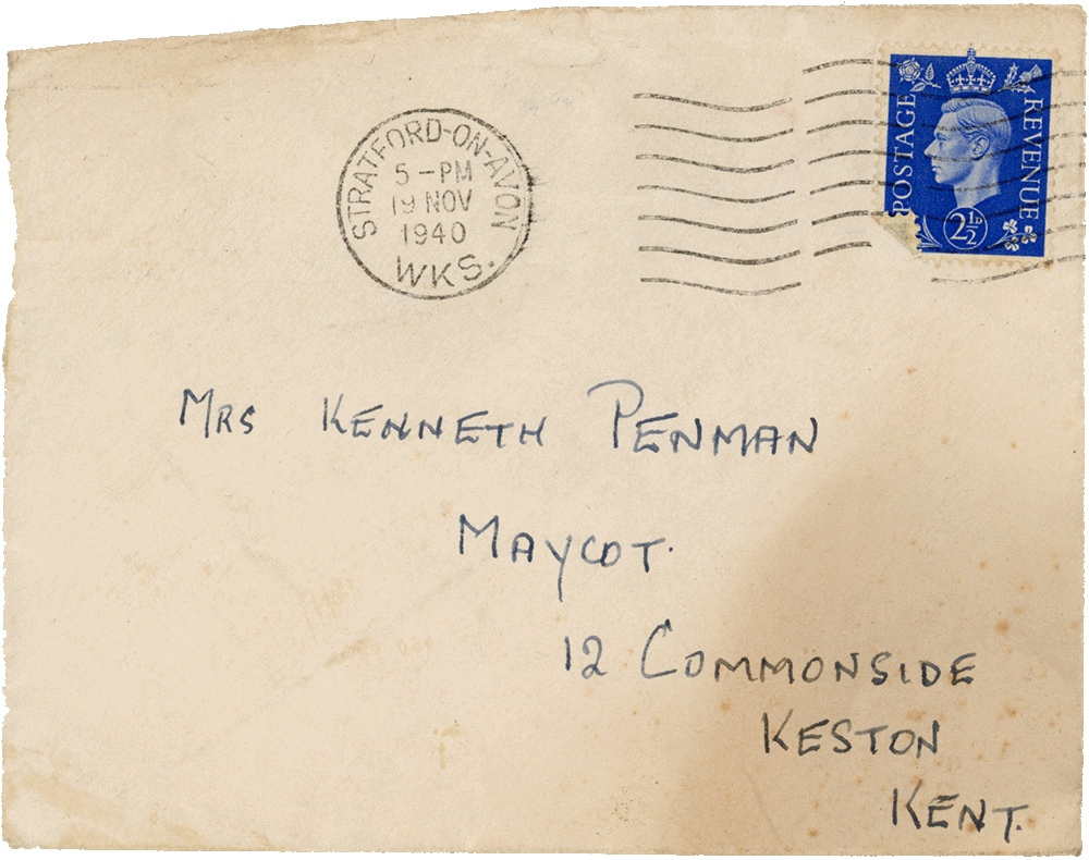 Envelope for letter from Cyril “Kenneth” Penman to Teresina “Terry” Penman dated November 19th, 1940.