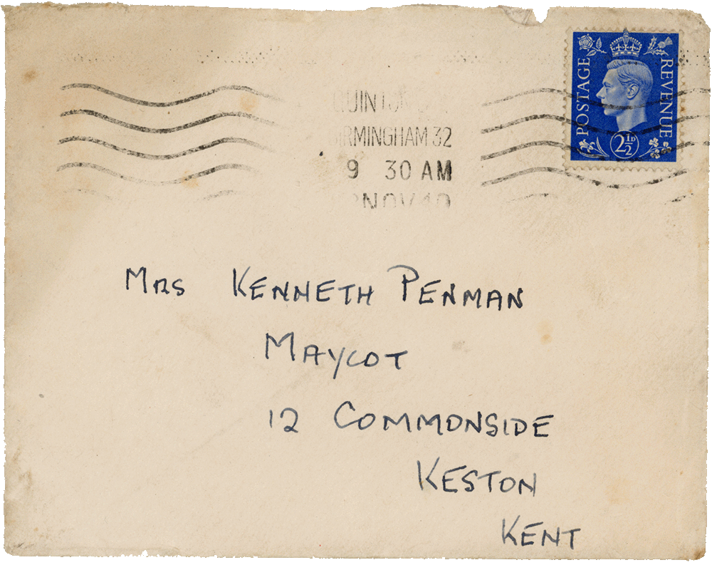 Envelope for letter from Cyril “Kenneth” Penman to Teresina “Terry” Penman dated November 26th, 1940.