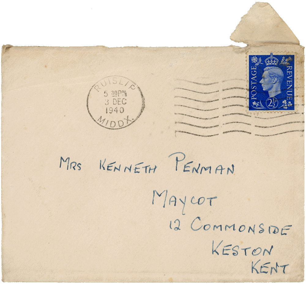 Envelope for letter from Cyril “Kenneth” Penman to Teresina “Terry” Penman dated December 2nd, 1940.