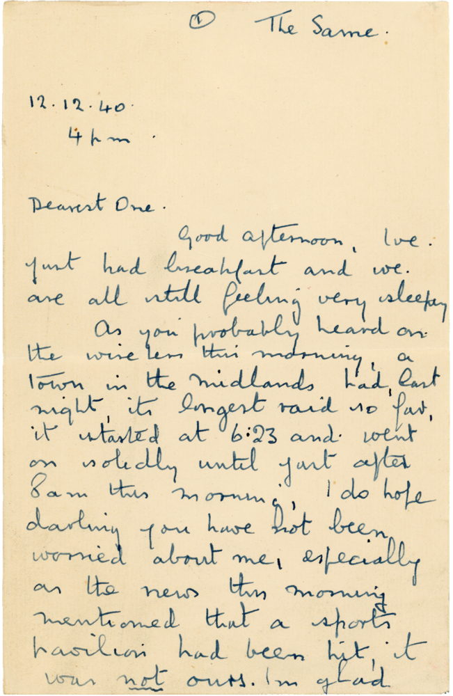 Letter from Cyril “Kenneth” Penman to Teresina “Terry” Penman dated December 12th, 1940. (pg. 1)