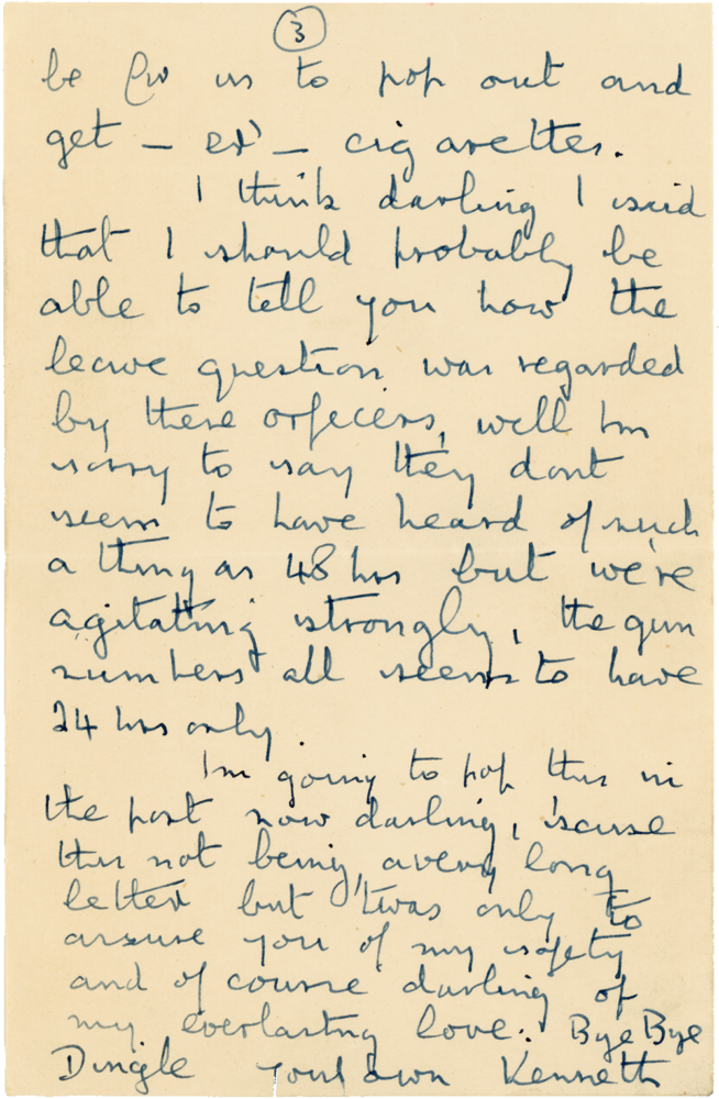Letter from Cyril “Kenneth” Penman to Teresina “Terry” Penman dated December 12th, 1940. (pg. 3)