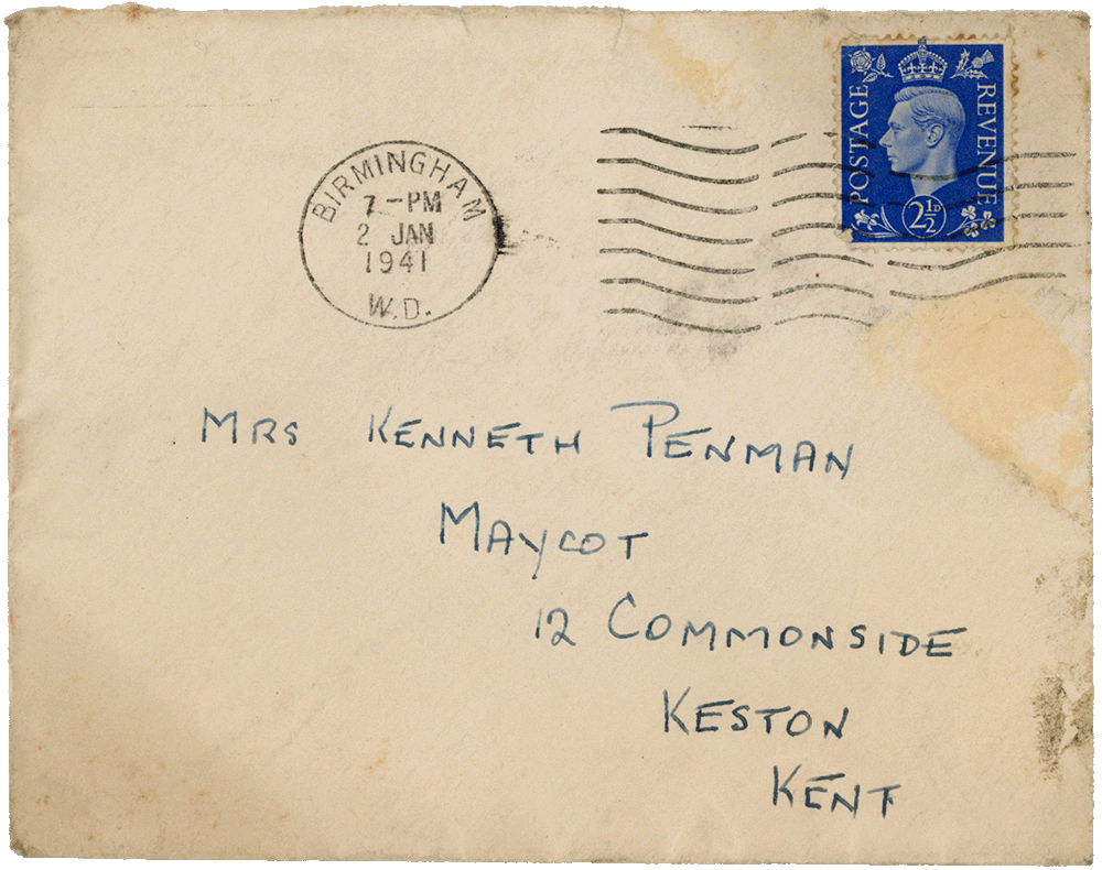 Envelope for letter from Cyril “Kenneth” Penman to Teresina “Terry” Penman dated January 1st, 1941.
