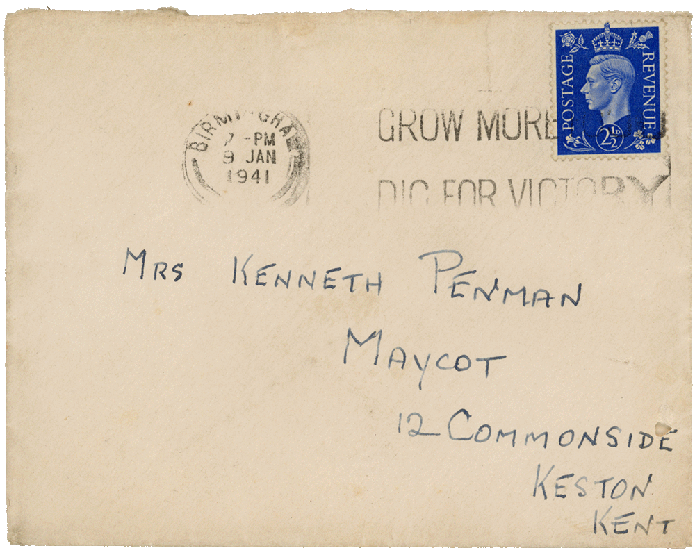 Envelope for letter from Cyril “Kenneth” Penman to Teresina “Terry” Penman dated January 8th, 1941.