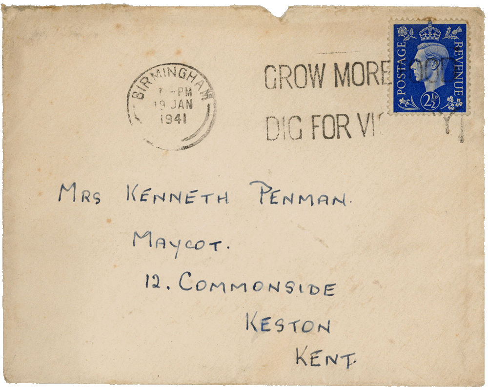 Envelope for letter from Cyril “Kenneth” Penman to Teresina “Terry” Penman dated January 19th, 1941.